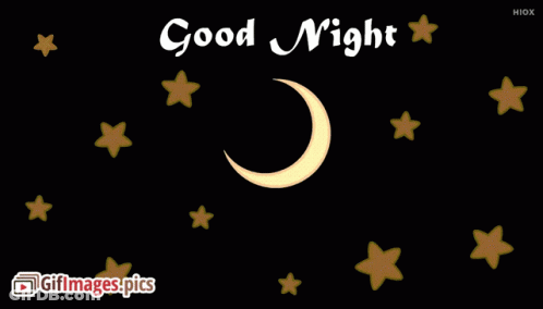 A Crescent Moon Is Surrounded By Stars And The Words " Good Night " GIF