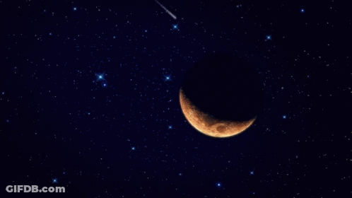A Crescent Moon Is Surrounded By Stars In A Dark Night Sky GIF