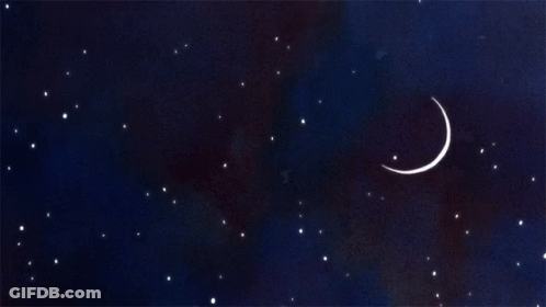 A Crescent Moon Is Visible In The Night Sky With Many Stars GIF