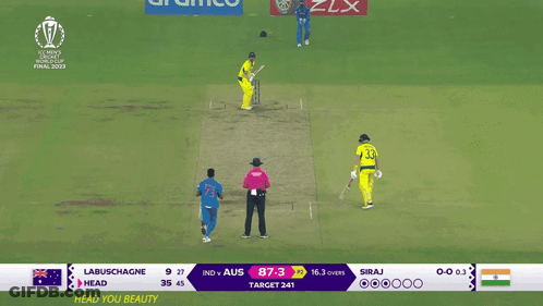 Cricket Game In Stadium With Aramco Ads GIF