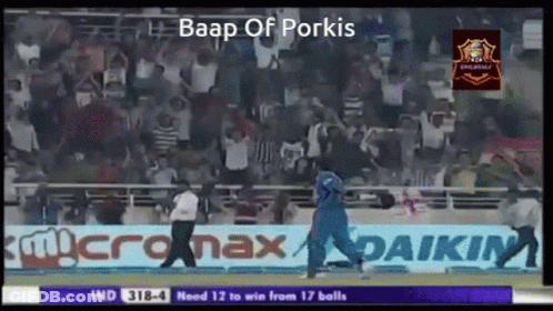 A Cricket Game Is Being Played In Front Of A Crowd And A Banner That Says Micromax GIF