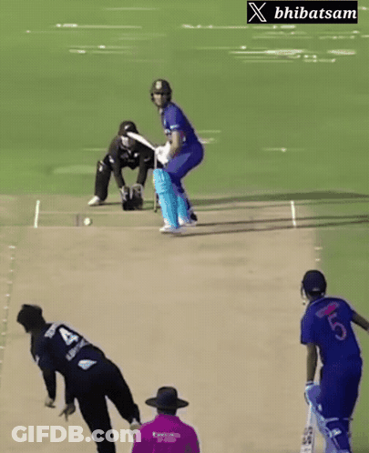 A Cricket Game Is Being Played On A Field Sponsored By Bharatsam GIF