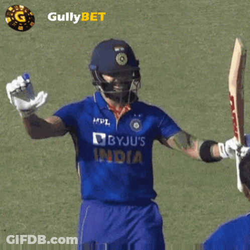 A Cricket Player In A Blue Byju 'S India Jersey GIF