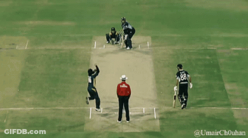 A Cricket Player Wearing A Number 10 Jersey Is About To Hit The Ball GIF