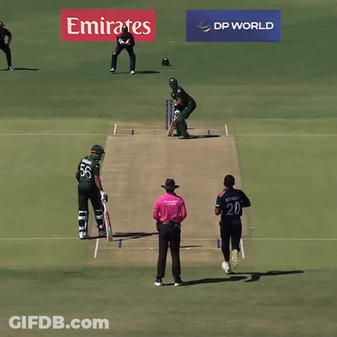 A Cricket Player Wearing A Number 56 Jersey Is Batting GIF