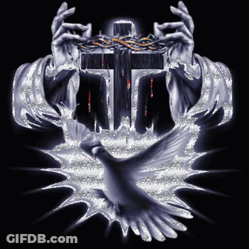 A Cross With A Crown Of Thorns On It And A Dove GIF