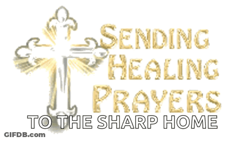 A Cross With The Words Sending Healing Prayers To The Sharp Home GIF