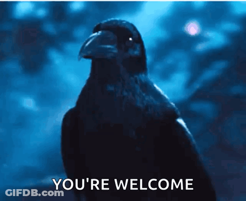 A Crow Says You 'Re Welcome In A Dark Blue Background GIF