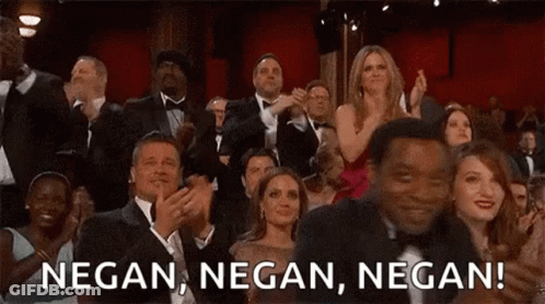 A Crowd Of People Are Applauding At An Oscars Ceremony And A Man Is Saying Negan Negan Negan . GIF