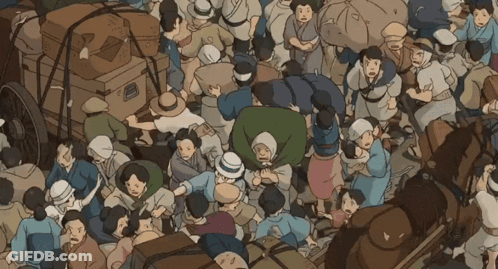 Crowd Of People With Boxes GIF