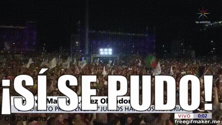 A Crowd Of People Are Gathered In Front Of A Sign That Says ' Si Se Pudo ! ' GIF