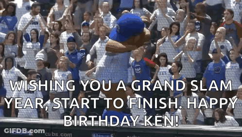A Crowd Of People Are Watching A Baseball Game And Wishing The Cubs A Grand Slam Year . GIF