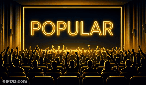 A Crowd Of People Are Watching A Movie And The Word Popular Is Glowing On The Screen GIF