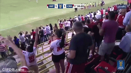 A Crowd Of People Are Watching A Soccer Game And The Score Is 1 To Crb GIF