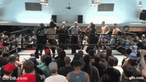 Crowd Watching Wrestling Match In Ring GIF
