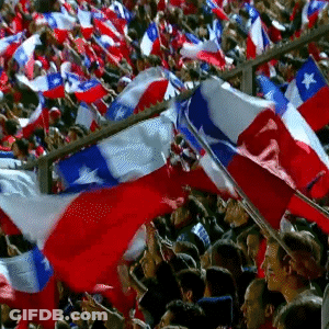 A Crowd Of People Are Waving Red White And Blue Flags In A Stadium GIF