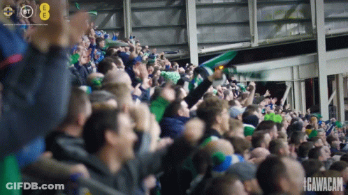 A Crowd Of People Cheering In A Stadium With #Gavacam Written On The Bottom GIF