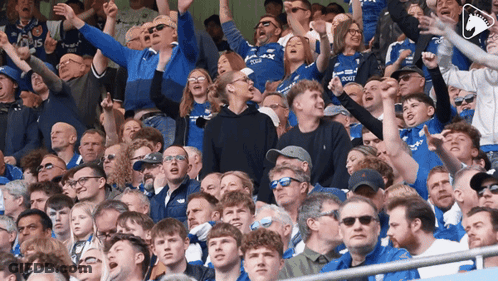 A Crowd Of People In A Stadium With One Wearing A Shirt That Says ' Toys ' On It GIF