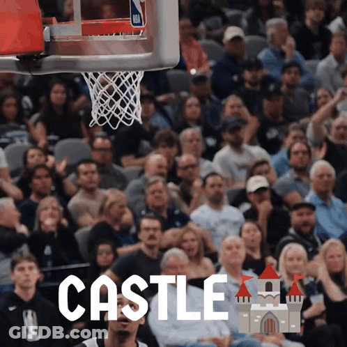 A Crowd Of People Watching A Basketball Game And The Word Castle Is On The Bottom GIF