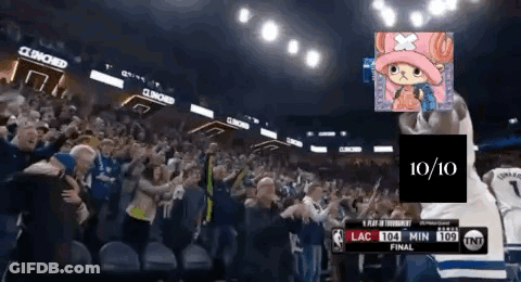 A Crowd Of People Watching A Basketball Game With A 10/10 Score GIF