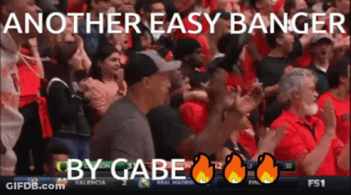 A Crowd Of People Watching A Basketball Game With The Words Another Easy Banger By Gabe GIF