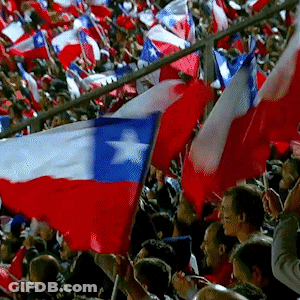 A Crowd Of People Waving Red White And Blue Flags Including A Flag With A Star On It GIF