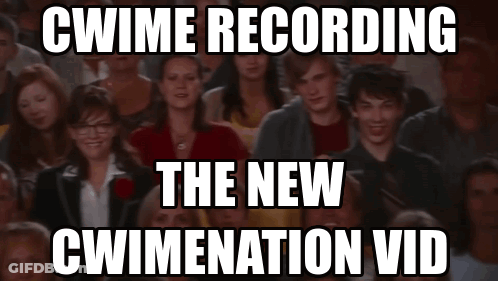 A Crowd Of People With A Caption That Says Cwime Recording The New Cwimenation Vid GIF