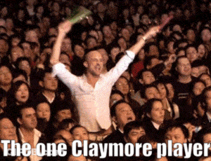 A Crowd Of People With The One Claymore Player Written On It GIF