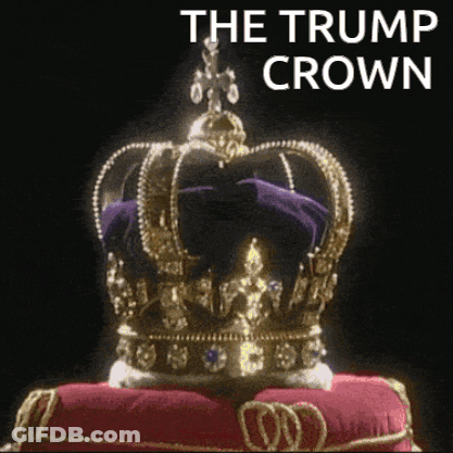 A Crown Is Sitting On A Red Pillow With The Words The Trump Crown Above It GIF