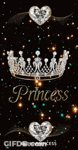 A Crown With Diamonds And A Heart With The Word Princess On A Black Background . GIF
