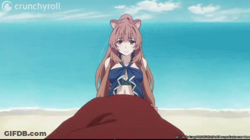 A Crunchyroll Ad With A Girl In A Bikini On The Beach GIF