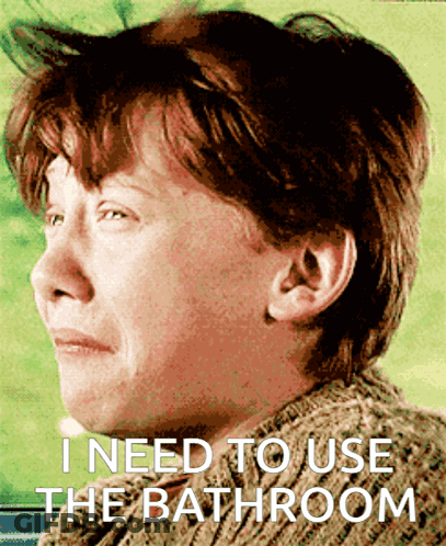 A Crying Harry Potter Character With The Words " I Need To Use The Bathroom " Below Him GIF