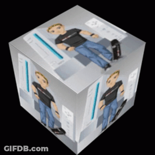 A Cube With A Picture Of A Man And A Wii Controller On It GIF