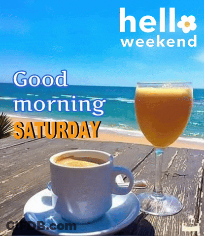 A Cup Of Coffee And A Glass Of Orange Juice On A Wooden Table GIF