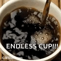 A Cup Of Coffee Is Being Poured Into A Cup On A Table . GIF
