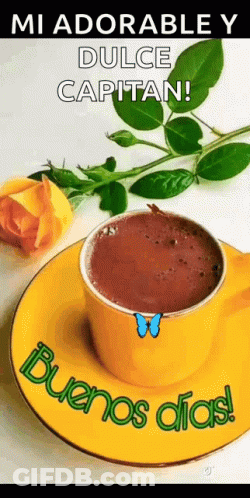 A Cup Of Coffee Is On A Yellow Saucer Next To A Yellow Rose . GIF
