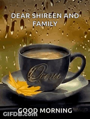 A Cup Of Coffee Is Sitting On A Saucer In Front Of A Window With Rain Drops . GIF