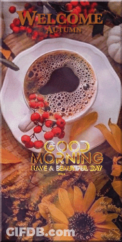 A Cup Of Coffee On A Saucer With The Words Good Morning Have A Beautiful Day Written On It GIF