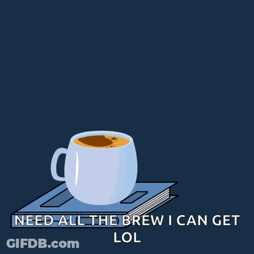 A Cup Of Coffee Sits On Top Of A Book With The Words Good Morning GIF