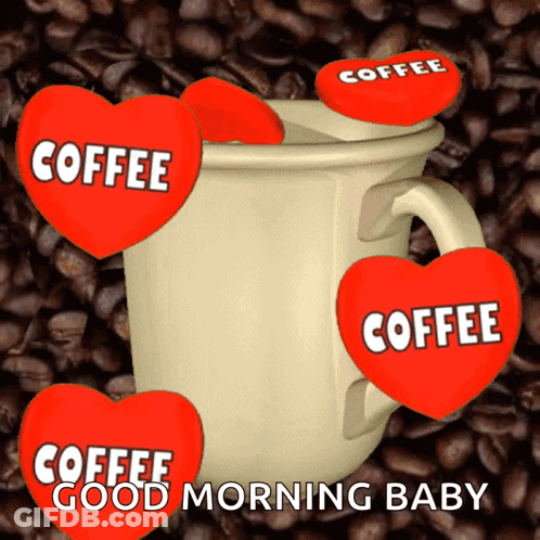 Coffee Cup Surrounded By Beans And Hearts GIF