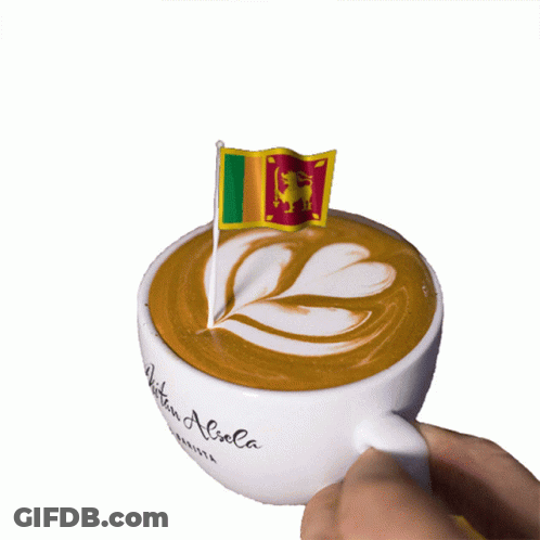A Cup Of Coffee With A Flag On Top That Says Written Aliola GIF