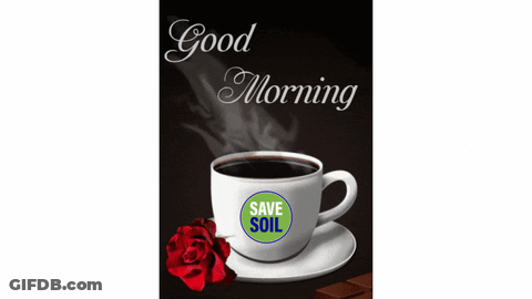 A Cup Of Coffee With A Save Soil Logo On It GIF