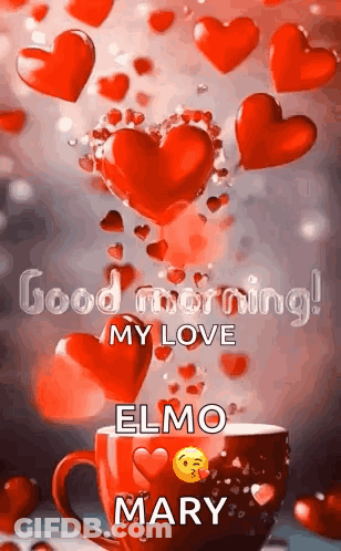 A Cup Of Coffee With Hearts Coming Out Of It . GIF