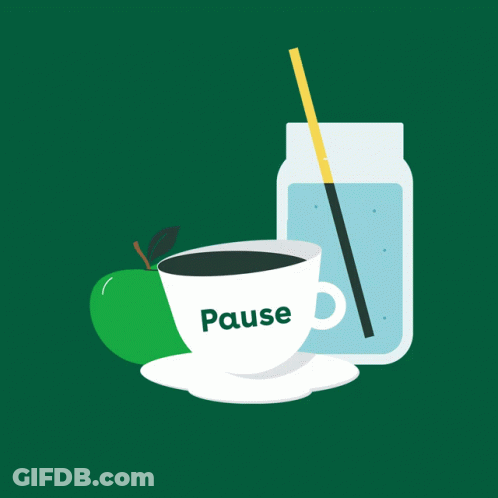 A Cup Of Coffee With Pause Written On It GIF