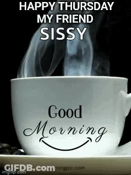 A Cup Of Coffee With Smoke Coming Out Of It And A Good Morning Message . GIF