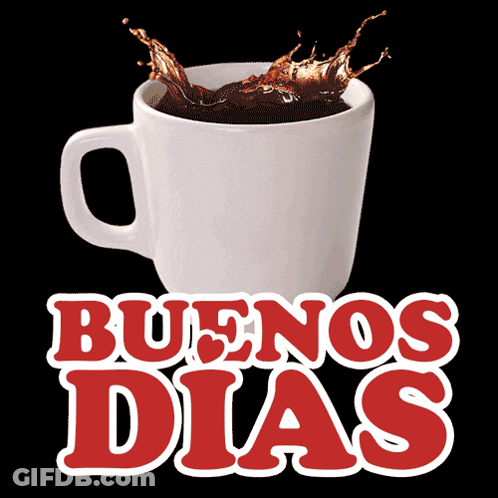 Cup Of Coffee With Buenos Dias Text GIF
