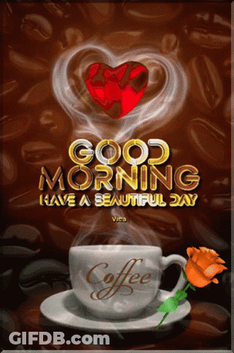 A Cup Of Coffee With The Words Good Morning Have A Beautiful Day On It GIF