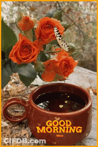 A Cup Of Coffee With The Words Good Morning Written On It GIF