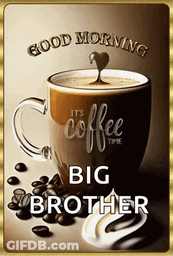 A Cup Of Coffee With The Words `` It 'S Coffee Time '' On It GIF