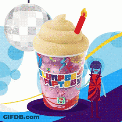A Cup Of Ice Cream With A Candle On Top That Says " Surprise Fifteen " On It GIF